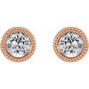 14 Karat Rose Gold 3 mm Natural White Sapphire Beaded Bezel Set Earrings