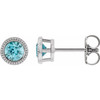 Platinum 3 mm Natural Blue Zircon Beaded Bezel Set Earrings