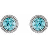 Platinum 3 mm Natural Blue Zircon Beaded Bezel Set Earrings