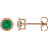 14 Karat Rose Gold 3 mm Natural Emerald Beaded Bezel Set Earrings