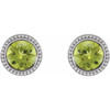 Platinum 3 mm Natural Peridot Beaded Bezel Set Earrings