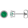 Platinum 3 mm Natural Emerald Beaded Bezel Set Earrings