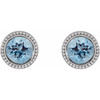 14 Karat White Gold 3 mm Natural Aquamarine Beaded Bezel Set Earrings