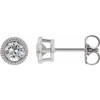 14 Karat White Gold 3 mm Natural White Sapphire Beaded Bezel Set Earrings