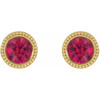 14 Karat Yellow Gold 3 mm Natural Ruby Beaded Bezel Set Earrings