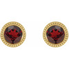 14 Karat Yellow Gold 3 mm Natural Mozambique Garnet Beaded Bezel Set Earrings