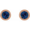 14 Karat Rose Gold 3 mm Natural Blue Sapphire Beaded Bezel Set Earrings