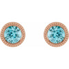 14 Karat Rose Gold 3 mm Natural Blue Zircon Beaded Bezel Set Earrings