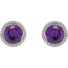 Platinum 3 mm Natural Amethyst Beaded Bezel Set Earrings