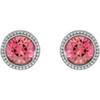 14 Karat White Gold 3 mm Natural Pink Tourmaline Beaded Bezel Set Earrings