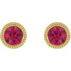 14 Karat Yellow Gold 3 mm Lab Grown Ruby Beaded Bezel Set Earrings