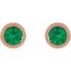 14 Karat Rose Gold 3 mm Lab Grown Emerald Beaded Bezel Set Earrings