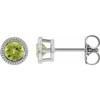 14 Karat White Gold 3.5 mm Natural Peridot Beaded Bezel Set Earrings