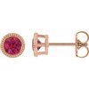 14 Karat Rose Gold 3.5 mm Lab Grown Ruby Beaded Bezel Set Earrings