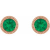 14 Karat Rose Gold 3.5 mm Lab Grown Emerald Beaded Bezel Set Earrings
