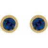 14 Karat Yellow Gold 3.5 mm Natural Blue Sapphire Beaded Bezel Set Earrings