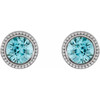 14 Karat White Gold 3.5 mm Natural Blue Zircon Beaded Bezel Set Earrings