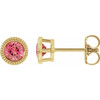 14 Karat Yellow Gold 3.5 mm Natural Pink Tourmaline Beaded Bezel Set Earrings