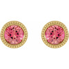 14 Karat Yellow Gold 3.5 mm Natural Pink Tourmaline Beaded Bezel Set Earrings