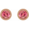 14 Karat Rose Gold 3.5 mm Natural Pink Tourmaline Beaded Bezel Set Earrings