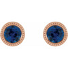 14 Karat Rose Gold 3.5 mm Natural Blue Sapphire Beaded Bezel Set Earrings