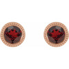 14 Karat Rose Gold 4.5 mm Mozambique Garnet Beaded Bezel Set Earrings