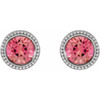 Platinum 4.5 mm Natural Pink Tourmaline Beaded Bezel Set Earrings