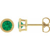 14 Karat Yellow Gold 5 mm Natural Emerald Beaded Bezel Set Earrings