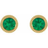 14 Karat Yellow Gold 5 mm Natural Emerald Beaded Bezel Set Earrings