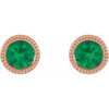 14 Karat Rose Gold 5 mm Natural Emerald Beaded Bezel Set Earrings