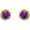 14 Karat Yellow Gold 5 mm Natural Amethyst Beaded Bezel Set Earrings