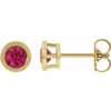 14 Karat Yellow Gold 5 mm Lab Grown Ruby Beaded Bezel Set Earrings