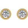 14 Karat Yellow Gold 4 mm Natural White Sapphire Beaded Bezel Set Earrings