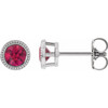 14 Karat White Gold 4 mm Lab Grown Ruby Beaded Bezel Set Earrings