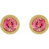 14 Karat Yellow Gold 4 mm Natural Pink Tourmaline Beaded Bezel Set Earrings
