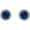 14 Karat White Gold 4 mm Natural Blue Sapphire Beaded Bezel Set Earrings