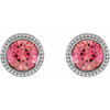 14 Karat White Gold 4 mm Natural Pink Tourmaline Beaded Bezel Set Earrings