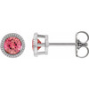Sterling Silver 6 mm Natural Pink Tourmaline Beaded Bezel Set Earrings