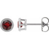 Platinum 4 mm Natural Mozambique Garnet Beaded Bezel Set Earrings