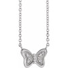 14K White .025 Carat Natural Diamond Butterfly 16 inch Necklace