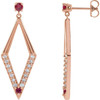 14 Karat Rose Gold Natural Ruby and 0.50 Carat Natural Diamond Geometric Earrings