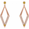 14 Karat Rose Gold Natural Yellow Blue Sapphire and 0.40 Carat Natural Diamond Geometric Earrings