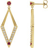 14 Karat Yellow Gold Natural Ruby and 0.50 Carat Natural Diamond Geometric Earrings