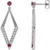 14 Karat White Gold Natural Ruby and 0.50 Carat Natural Diamond Geometric Earrings