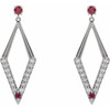 Platinum Natural Ruby and 0.50 Carat Natural Diamond Geometric Earrings