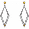 Platinum Natural Yellow Blue Sapphire and 0.40 Carat Natural Diamond Geometric Earrings