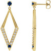 14 Karat Yellow Gold Natural Blue Sapphire and 0.40 Carat Natural Diamond Geometric Earrings