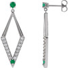 14 Karat White Gold Natural Emerald and 0.40 Carat Natural Diamond Geometric Earrings