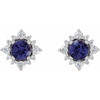 14 Karat White Gold 4 mm Natural Iolite and 0.16 Carat Natural Diamond Halo Style Earrings