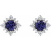 14 Karat White Gold 6 mm Natural Iolite and 0.20 Carat Natural Diamond Halo Style Earrings